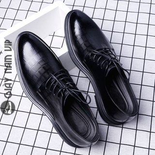Giày Tây Nam Đẹp Da Bò Buộc Dây Hàn Quốc GIAYNAMVIP Giày Nam Công Sở Cao Cấp Vân Caro GNK149