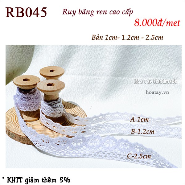 Ruy băng ren vintage cao cấp mã RB045 màu trắng