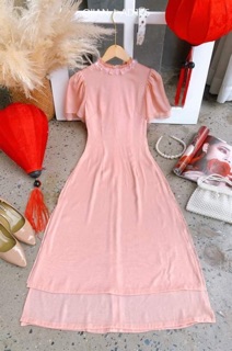 Áo dài 4 tà màu hồng tay bèo kèm quần co giãn nhẹ ÁO DÀI BẢO HIẾU