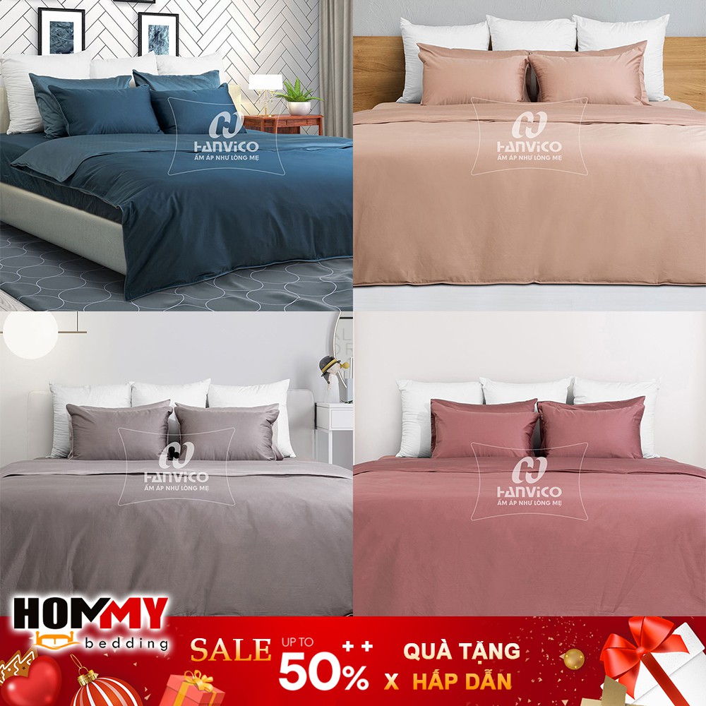 🍁 Bộ Chăn Ga Gối 🍁 Hanvico Living dòng trơn màu vải cotton cao cấp