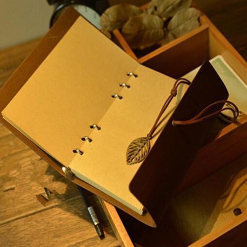 Sổ Tay Nhật Ký Bìa Da Giả Họa Tiết Chiếc Lá Vintage U31