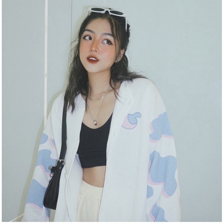 [Mã FASHION10KP giảm 10K đơn 50K] Áo Khoác Cardigan Unisex Nỉ Loang Xanh Hồng PLASTIC Tay Bồng Ulzzang | BigBuy360 - bigbuy360.vn