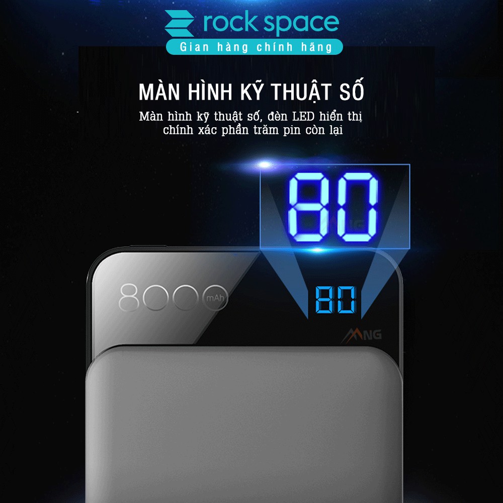 Pin dự phòng kiêm sạc không dây Rock space P39 8000 mAh-  Hàng chính hãng bảo hành 12 tháng lỗi 1 đổi 1