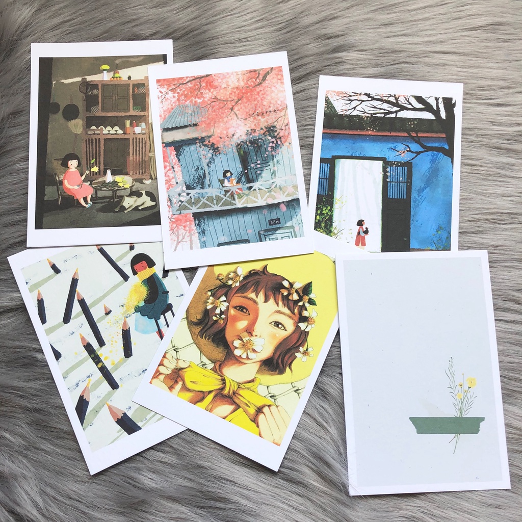 Postcard, Thiệp chúc mừng, Tranh trang trí BST họa sỹ Đốm  kèm bao thư Kraft