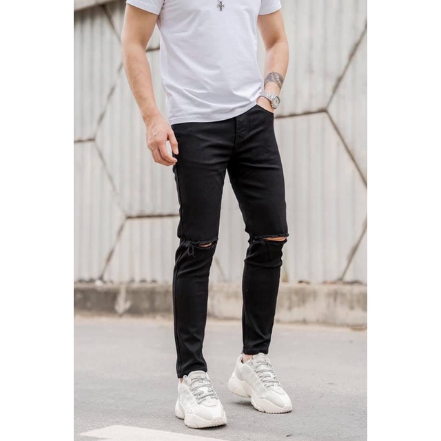 Quần Jeans Nam Dáng Vừa Chất Dày Màu Đen Cào Thời Trang 2STOREGLE Kiểu Dáng Slim Fit