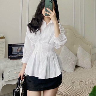 [ÁO KIỂU] Sơ Mi Trắng Nữ Bo Eo Thanh Lịch
