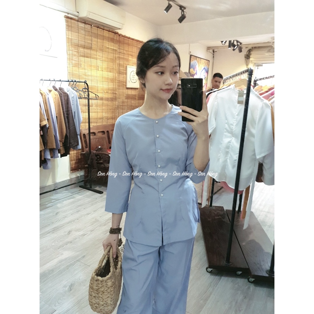 ️ bà ba lam truyền thống # áo bà ba# set trang phục truyền thống # áo lam đi chùa đi chơi -  PHÁP PHỤC SEN HỒNG B15 Lam