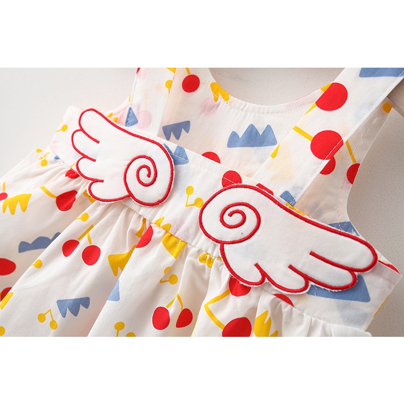 Váy đi biển/đầm đi biển/váy bé gái 2 quai họa cherry tiết xinh xắn, chất thô thoáng mát cho bé từ 1-4 tuổi