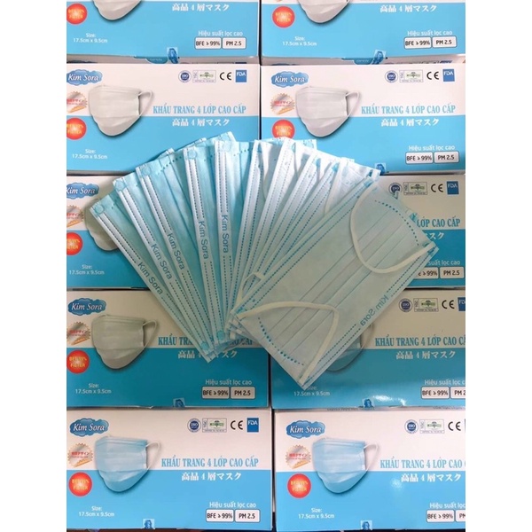 [Hộp 50c] Khẩu trang xuất Nhật cao cấp Kim Sora 4 lớp kháng khuẩn dày,không xù lông hàng loại 1