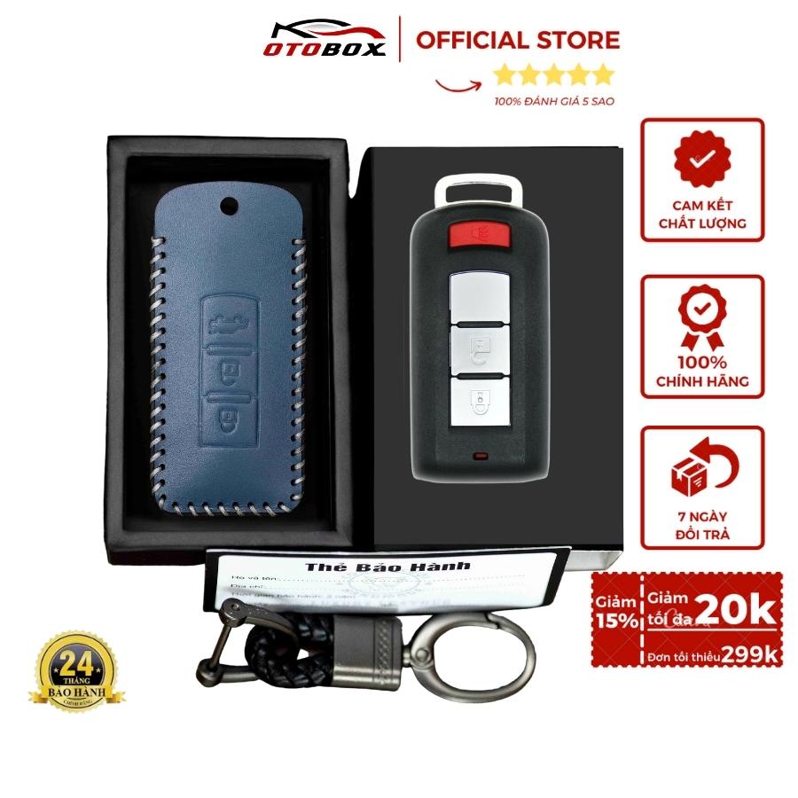 Bao da chìa khóa ô tô xe hơi Mitsubishi outlander,xpander, bọc chìa khóa oto smartkey da thật chống xước OTOBOX