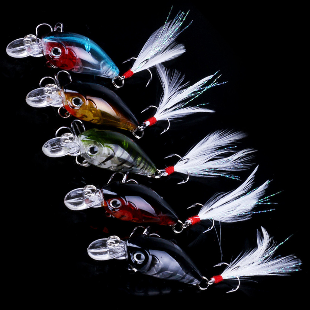 Weihe 5 Chiếc Mồi Câu Cá Nhân Tạo 3.6Cm Mồi Câu Cá Mini Crankbait Với Mắt Và Lông 3D-168