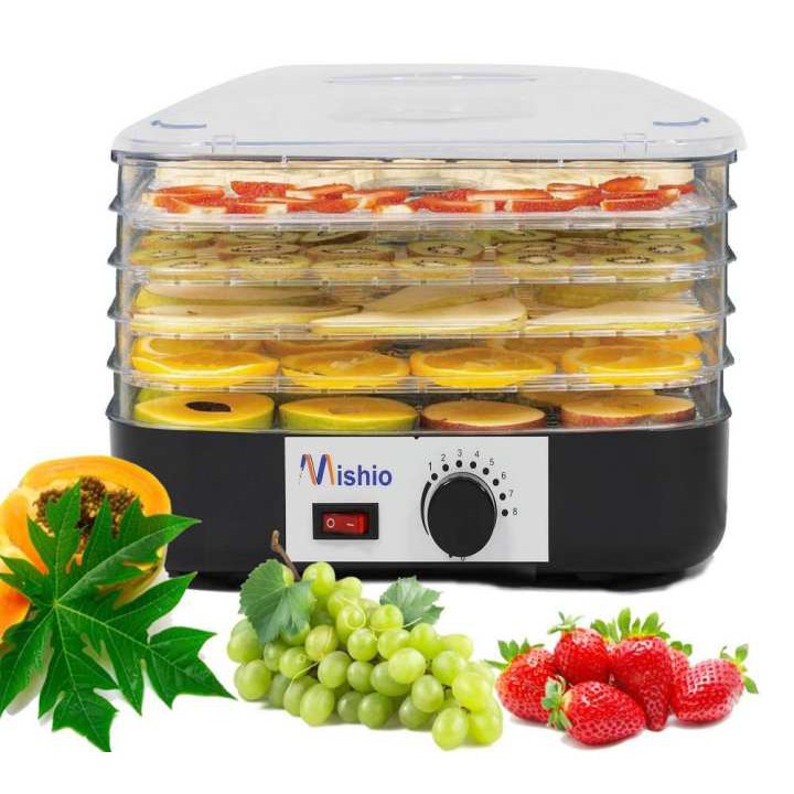 Máy sấy khô thực phẩm Mishio MK12 - Đen, 5 khay nhựa chịu nhiệt, Turbo nâng không khí
