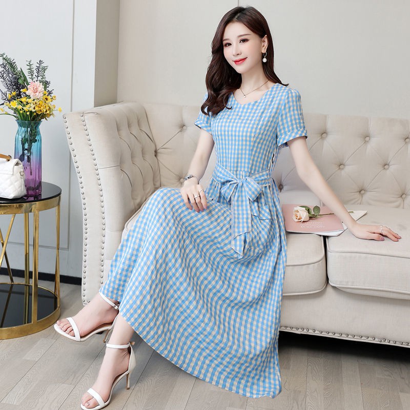 Đầm Maxi Cotton Lanh Dáng Dài Qua Gối Tay Ngắn Thời Trang Mùa Hè Hàng Mới Dành Cho Phụ Nữ Trung Niên 2021
