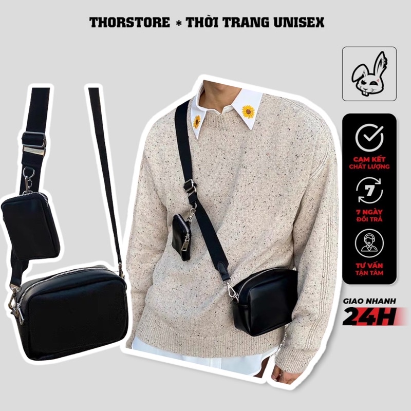 Túi da trơn,kèm túi nhỏ thiết kế chống nước unisex