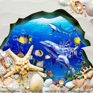 Tranh dán tường 3D biển đại dương, tranh thế giới dưới đại dương