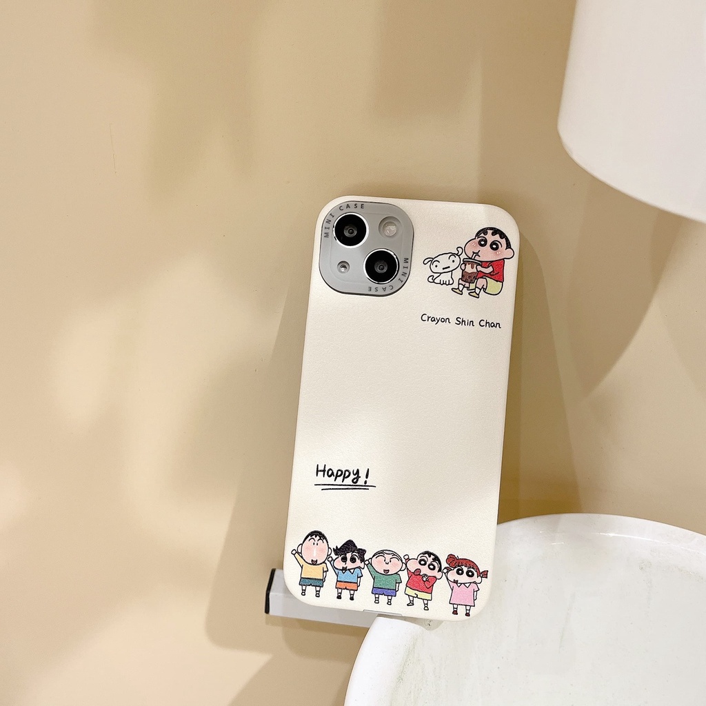 Ốp Điện Thoại Da In Hoạt Hình Snoopy / Cậu Bé Bút Chì Shin Chan Vui Nhộn Chống Sốc Bảo Vệ Toàn Diện