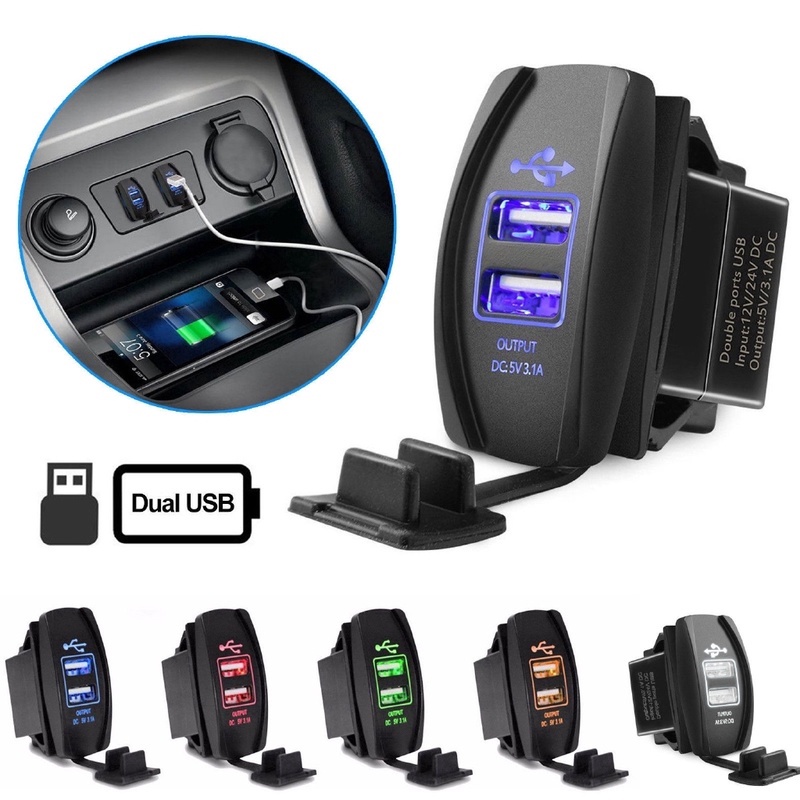 Tẩu Sạc Điện Thoại Hai Cổng USB 12V-24V 5V 3.1A Có Đèn LED Báo Hiệu Cho Xe Hơi