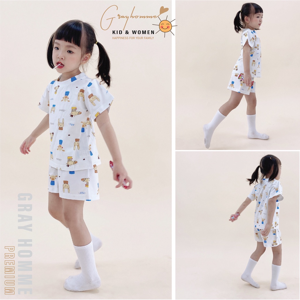 Bộ Quần Áo Bé Gái, Bé Trai GRAYHOMME Vải Cotton Họa Tiết Dễ Thương - BN012