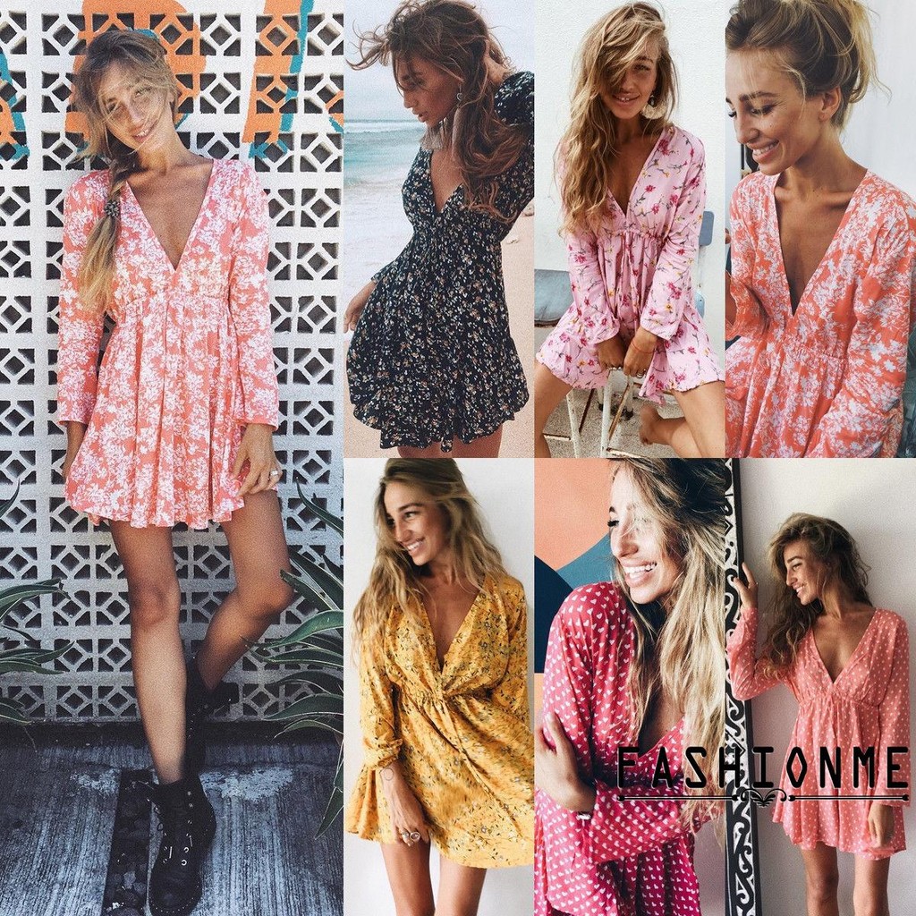 ღ𝓂ℰNEW Hot fashion Women´s Summer Vintage Boho Long Sleeve Dress Party Beach Dress Floral Sundress | BigBuy360 - bigbuy360.vn