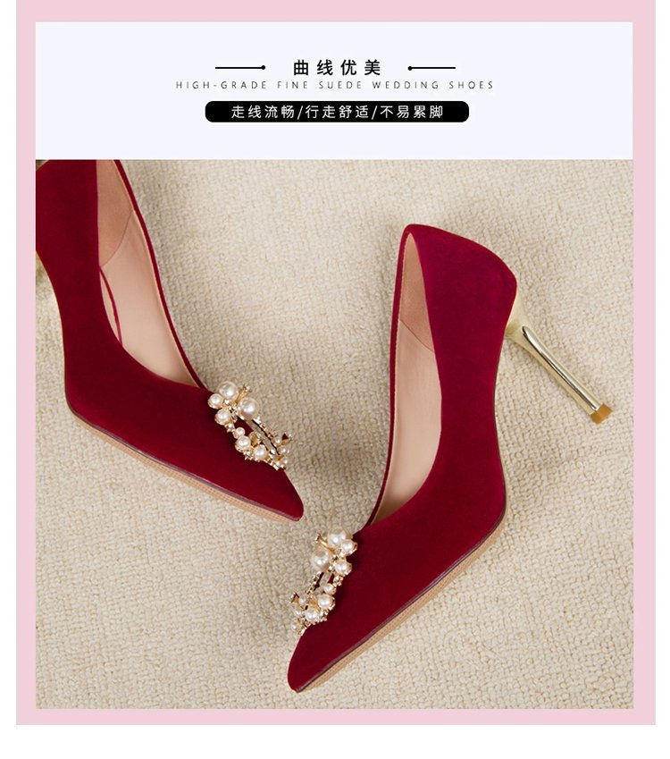 Giày Cao Gót Dự Tiệc Màu Đỏ Rượu Vang Phong Cách Trung Hoa Thời Trang 2021