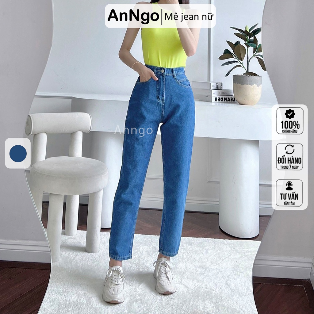 Quần jean nữ baggy trơn ống bo chất vải Jean Denim không co giãn, bền màu AnNgo - AT171