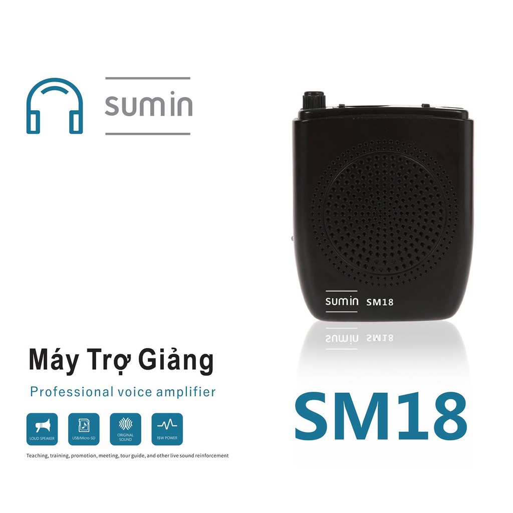 Máy trợ giảng Hàn Quốc Sumin SM18 có dây cho giáo viên pin siêu bền, âm thanh to rõ- Hàng Chính Hãng
