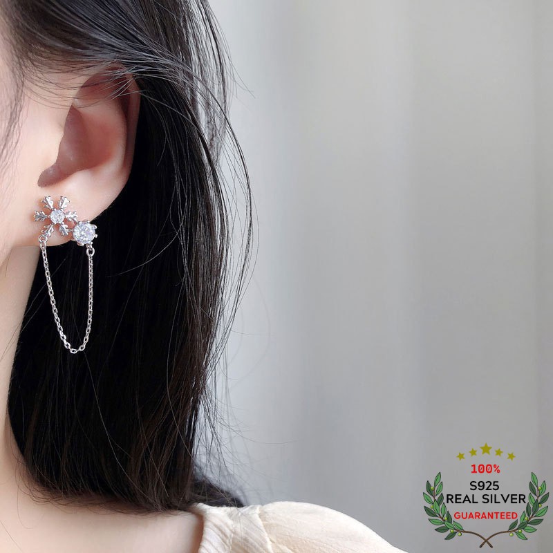 Bông Tai Bạc S925 Hoa Tuyết Xinh Xắn | Khuyên Tai Nữ Trang Sức Bạc Thời Trang