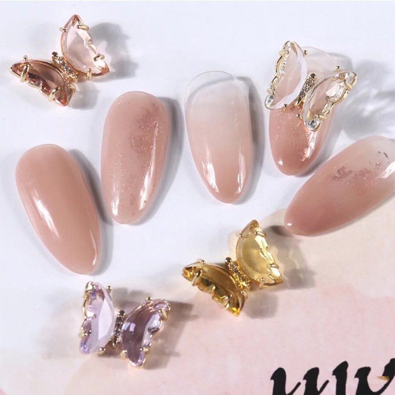 charm bướm đá pha lê nail, phụ kiện trang trí móng tay hình bướm