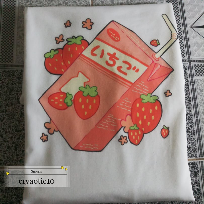 Áo tay lửng nước trái cây Đào Peach Japan Tee Milk Strawberry Banana unisex