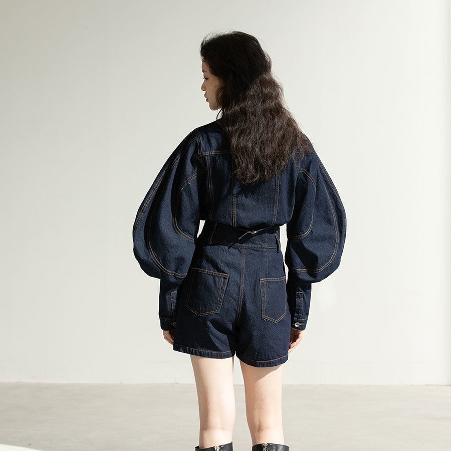 Sản Phẩm Mới Mùa Hè!F &amp; X Set Áo Khoác Denim Tay Loe + Quần Short Chữ a Lưng Cao Ống Rộng Phong Cách Retro Đường Phố Cho Nữ