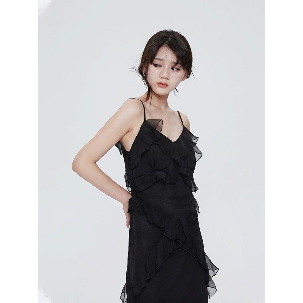 Ban Đầu Tối⿊⼈⻥Đầm Dài Hai Dây Bằng Vải Voan Phong Cách Thời Trang Mùa Hè Mới Dành Cho Nữ 2022