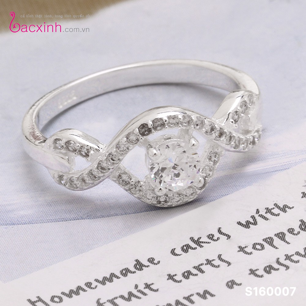 Nhẫn bạc Ý 925 Bạc Xinh Huệ Ngân - Nhẫn xoắn ổ Kim cương đẹp S160007