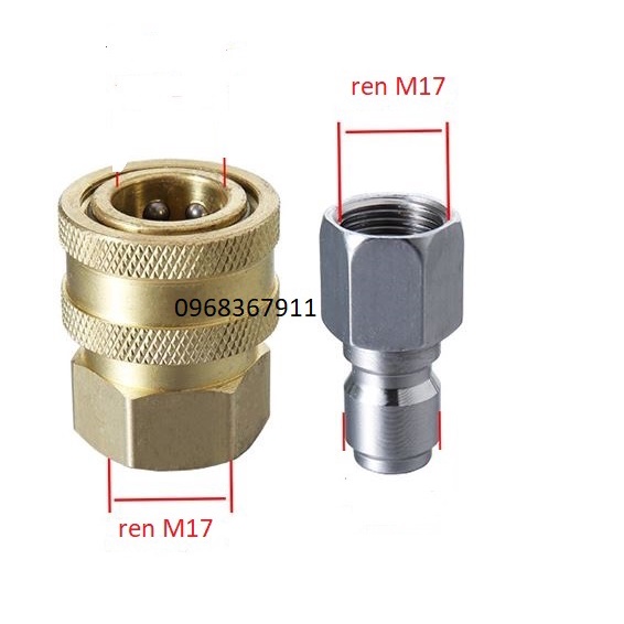 Bộ khớp bi nối nhanh dây rửa cao áp 3/8' ren trong M17 và M13mm lắp máy rửa xe công nghiệp