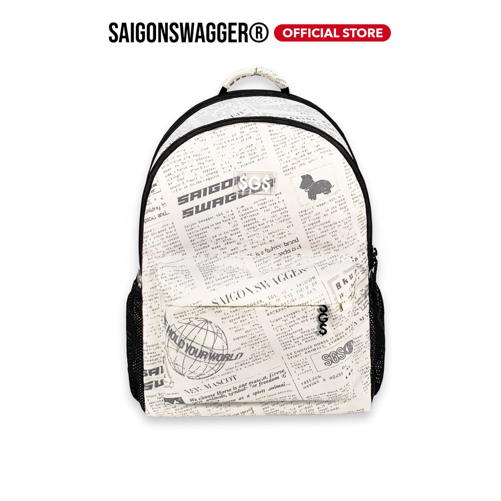 Balo Họa Tiết Báo SAIGON SWAGGER® SGS Journal Backpack-Ngăn Chống Sốc Laptop 15'