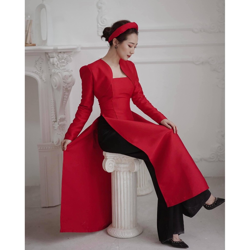 Áo dài tafta đỏ Kieu Ly Pham size M