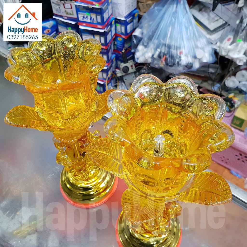 bán hàng sỉ lẻ (Hàng Loại 1) ĐÈN THỜ THUỶ TINH HOA SEN 1 BÔNG 30CM (1 Đôi) bán hàng uy tín