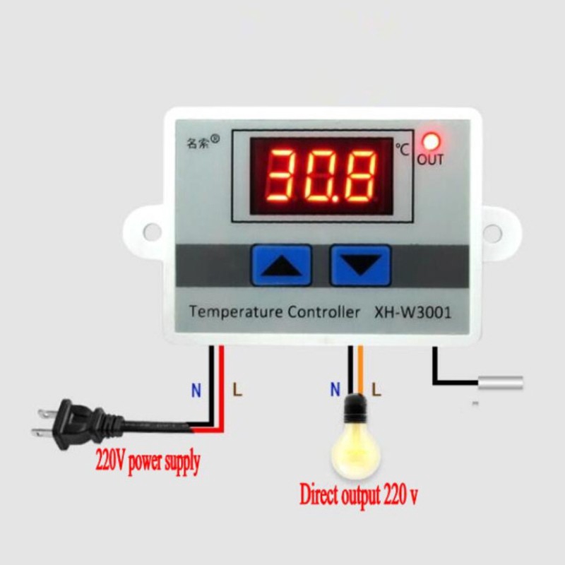 Thiết bị điều khiển nhiệt độ LED kỹ thuật số W3001 có đầu dò 110-220V 12V 24V 10A