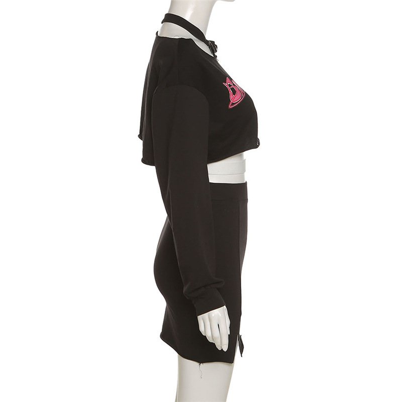 Bộ 3 Món Áo Hoodie + Chân Váy Phối Lỗ In Họa Tiết Thời Trang Mới Cho Nữ