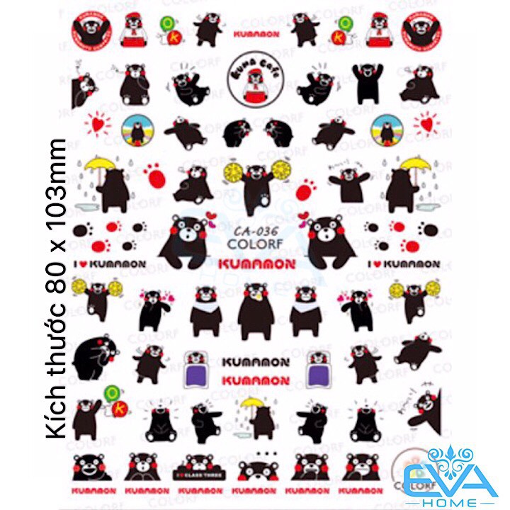 Miếng Dán Móng Tay 3D Nail Sticker Tráng Trí Hoạt Hình Chú Gấu Kumamon CA036