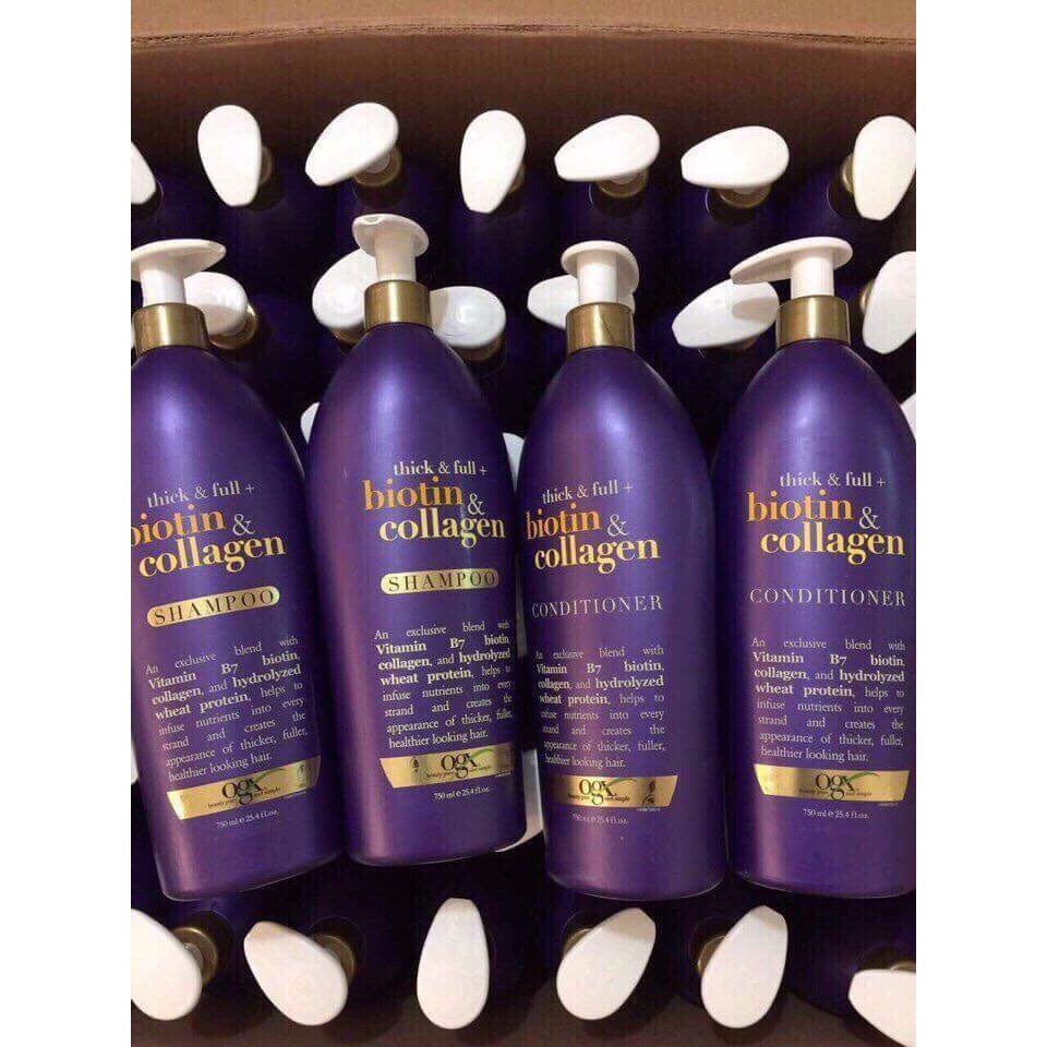 {Cam kết chính hãng} Dầu gội và Dầu xả Trị Rụng Tóc Thick &amp; Full Biotin Collagen 750 ml - 25.4 fl oz