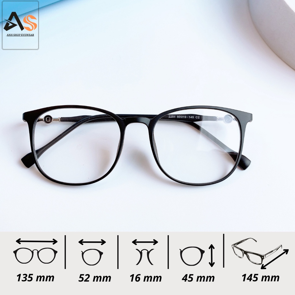 Gọng kính nhựa lõi kim loại thời trang nam nữ 2251A
