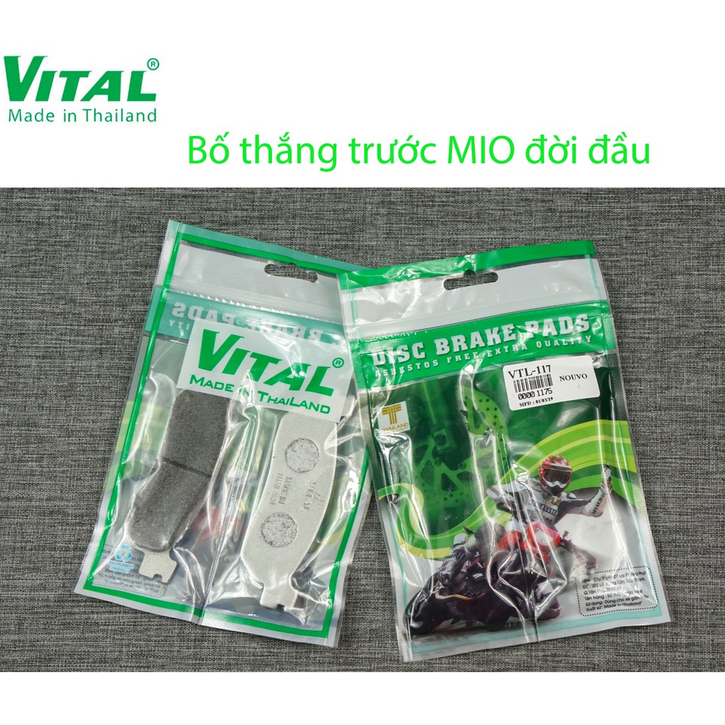 Bố thắng trước + sau MIO hiệu VITAL- má phanh xe máy, bố thắng đĩa VITAL chính hãng Thái Lan