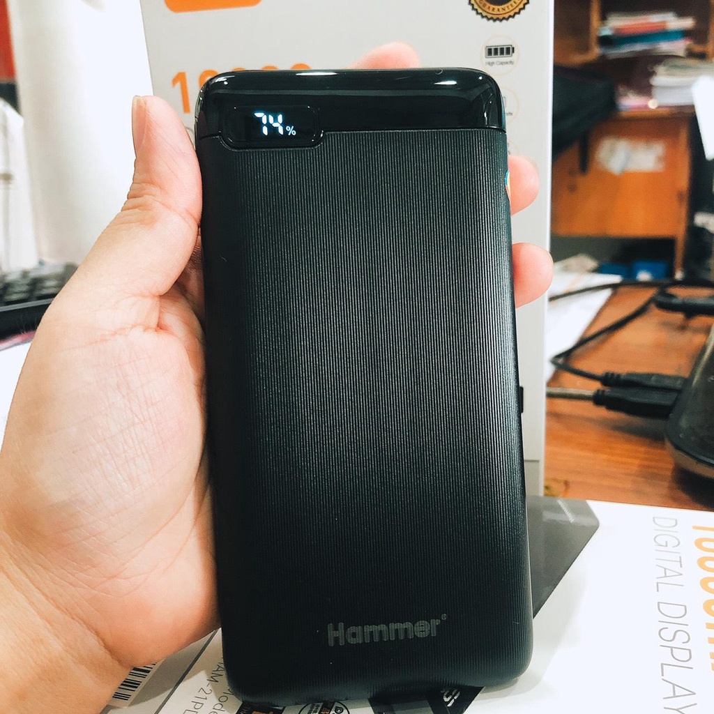 Sạc dự phòng Hammer (H21) 10.000 mAh, Sạc nhanh QC 3.0, PD 20w, màn hình LCD hiển thị pin - Hàng chính hãng