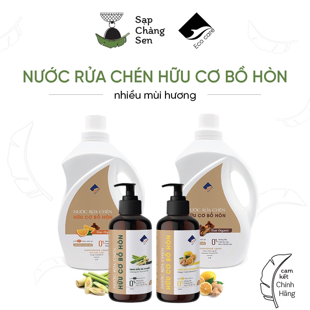 Nước rửa chén hữu cơ bồ hòn (Ecocare) | sả chanh, quế, cam, chanh gừng