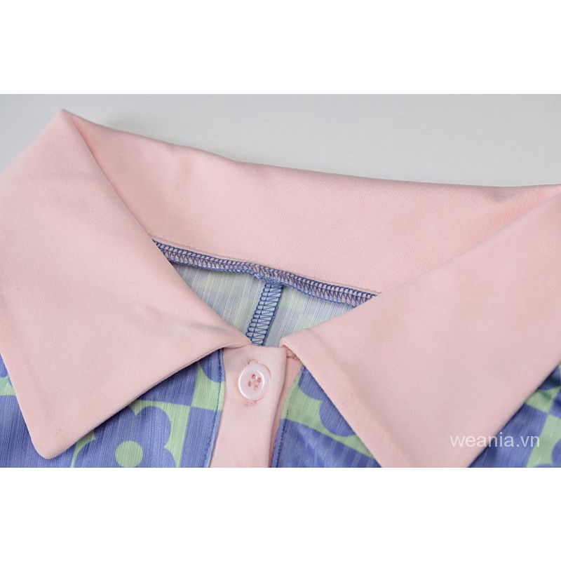 Áo liền quần tay ngắn cổ polo cài nút in họa tiết hoa dành cho nữ