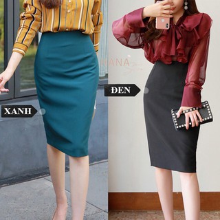Chân váy bút chì dáng dài qua gối xẻ sau màu đen - Cạp cao - Kiểu chân váy bút chì công sở dài mặc đi làm đi chơi xinh