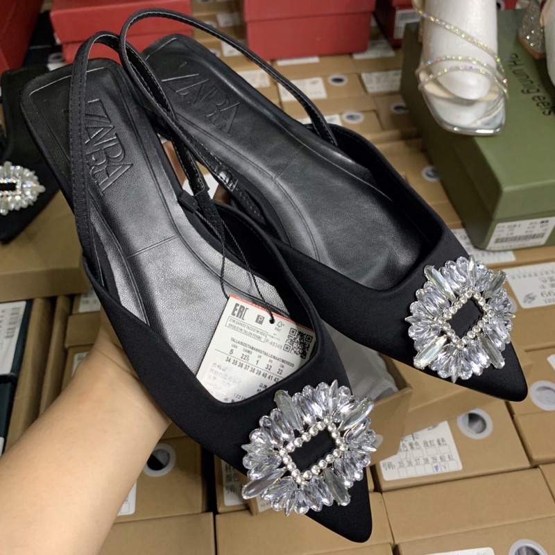 Giày bệt mũi nhọn ZR đính đá xuất Ful Box MS-6032