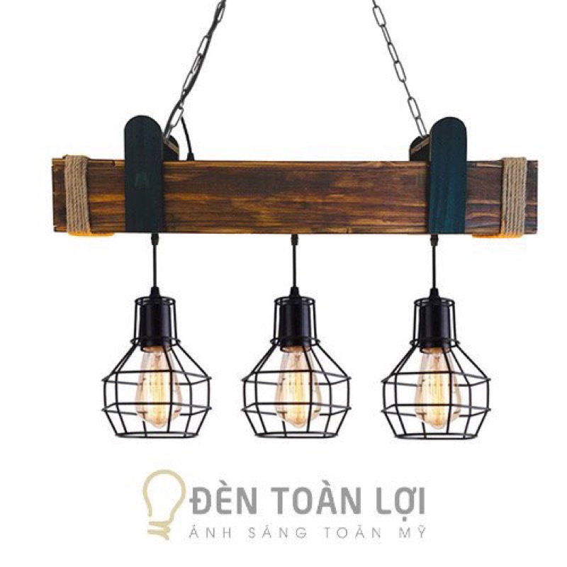 Đèn thả hộp gỗ 3 lồng sắt độc đáo cho quán cafe (Chưa bóng)- Đèn toàn lợi