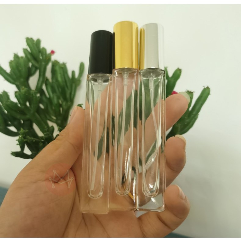 Lọ Chiết Nước Hoa 10ml Thủy Tinh Thiết Kế Dạng Xịt Mẫu Vuông Nắp Vàng Sang Trọng