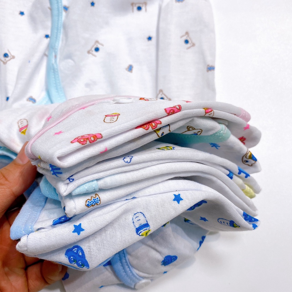 Áo sơ sinh cộc tay cho bé trai bé gái cotton vạt chéo trắng 2X MART